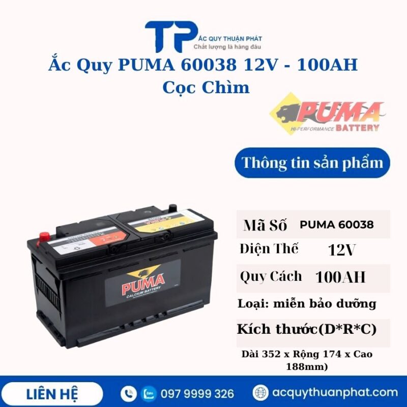 Ắc Quy PUMA 60038 12V - 100AH cọc chìm