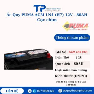 Ắc Quy PUMA AGM LN4 - H7 12V - 80AH cọc chìm