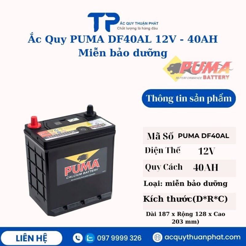 Ắc Quy PUMA DF40AL 12V - 40AH miễn bảo dưỡng