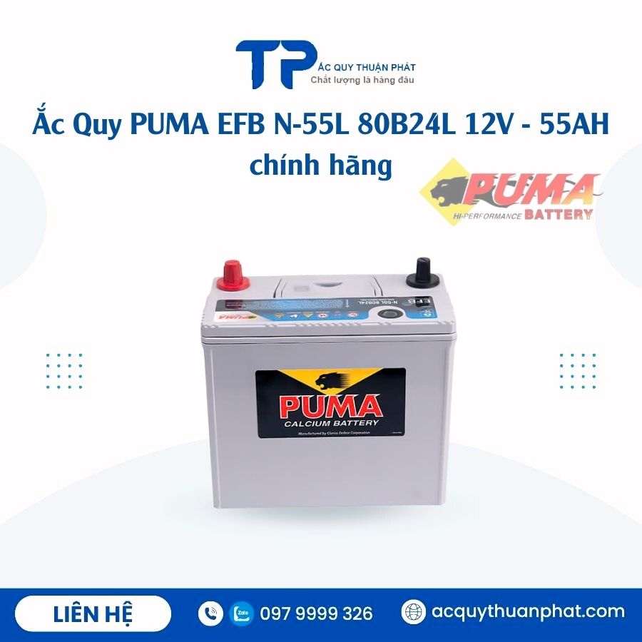 Ắc Quy PUMA EFB 55L-80B24L 12V - 55AH chính hãng Ắc Quy PUMA EFB 55L-80B24L 12V - 55AH chính hãng