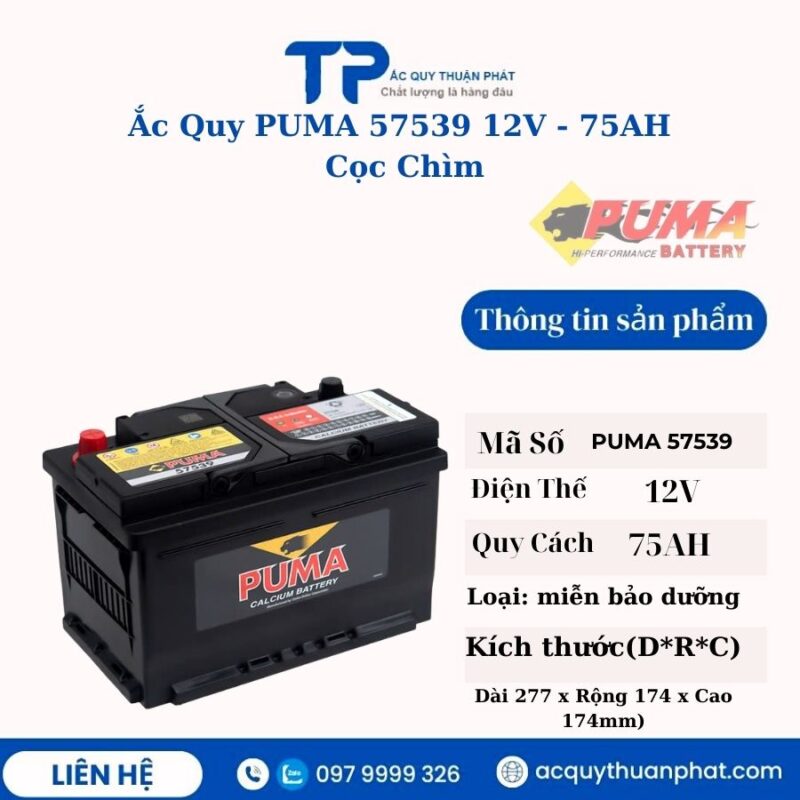 Ắc Quy PUMA 57539 12V - 75AH cọc chìm