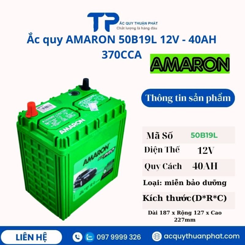 Ắc Quy AMARON 50B19L 12V - 40AH 370CCA