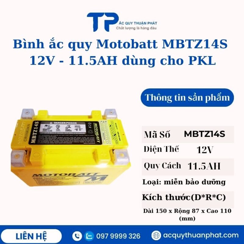 Bình ắc quy Motobatt MBTZ14S 12V - 11.5AH dung cho PKL
