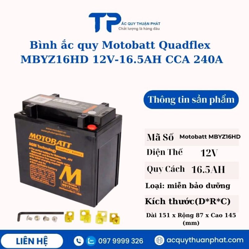 Bình ắc quy Motobatt Quadflex MBYZ16HD 12V - 16.5AH CCA 240A