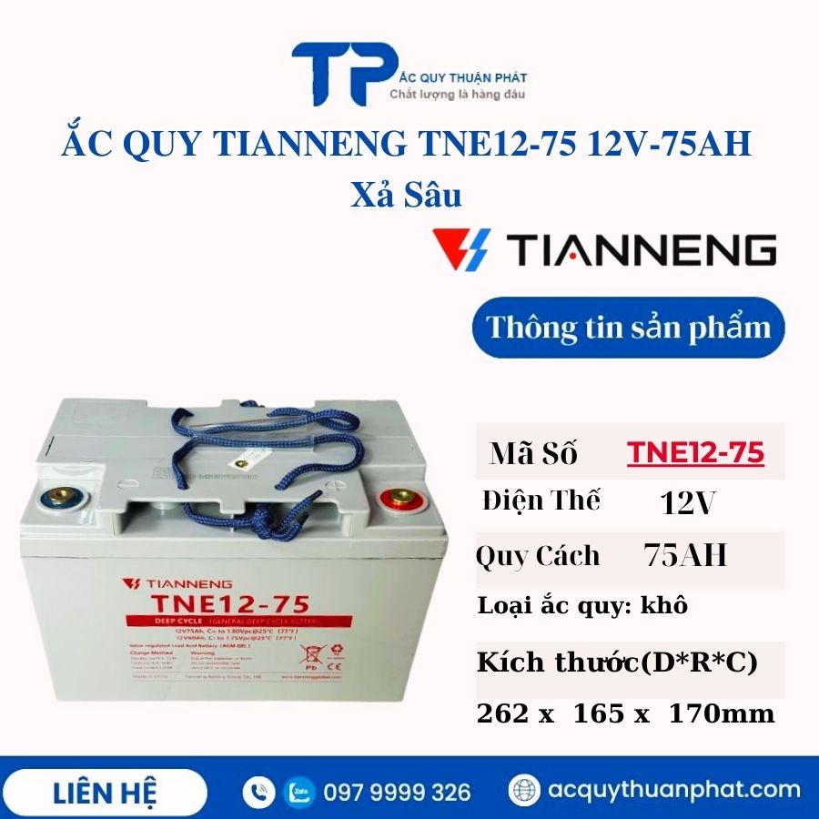 Ắc Quy Tianneng TNE12-75 12V - 75AH xả sâu
