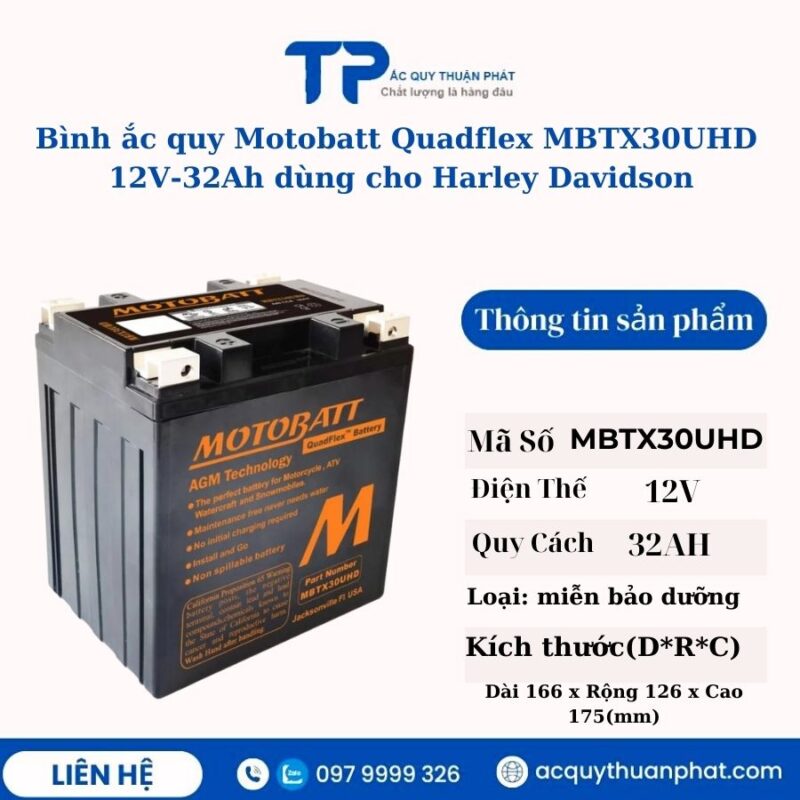 Bình ắc quy Motobatt Quadflex MBTX30UHD 12V - 32AH dùng cho Harley Davidson