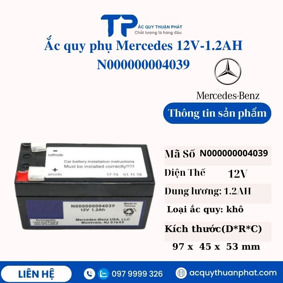 Ắc Quy Phụ Mercedes Benz N000000004039 12V - 1.2AH