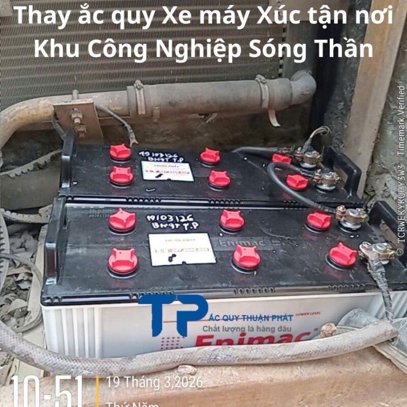 Thay ắc quy Xe Máy Xúc tận nơi KCN Sóng Thần