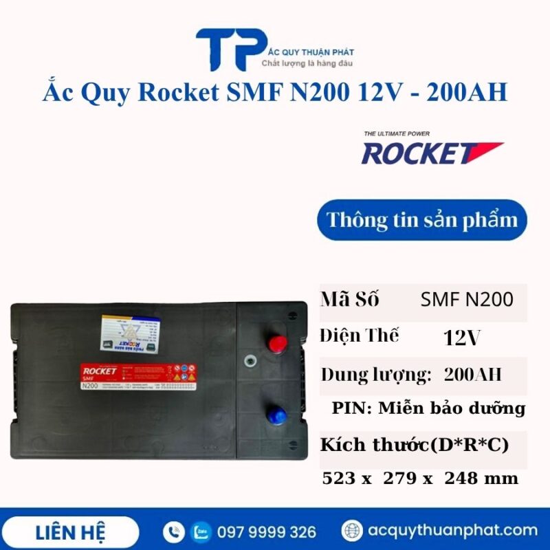 Ắc Quy Rocket SMF N200 12V - 200AH miễn bảo dưỡng