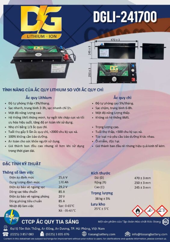 Tính năng của ắc quy Lithium DGLI 241700