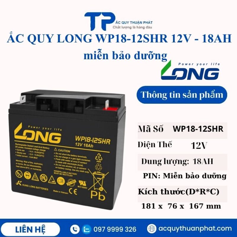 Ắc Quy Long WP18-12SHR 12V - 18AH miễn bảo dưỡng