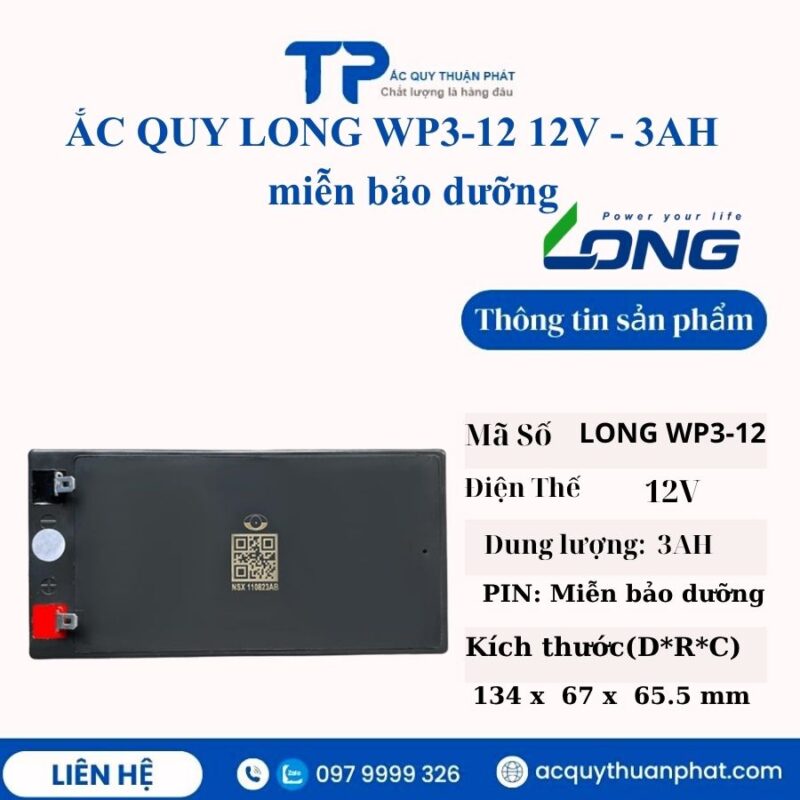 Ắc Quy Long WP3-12 12V - 3AH miễn bảo dưỡng