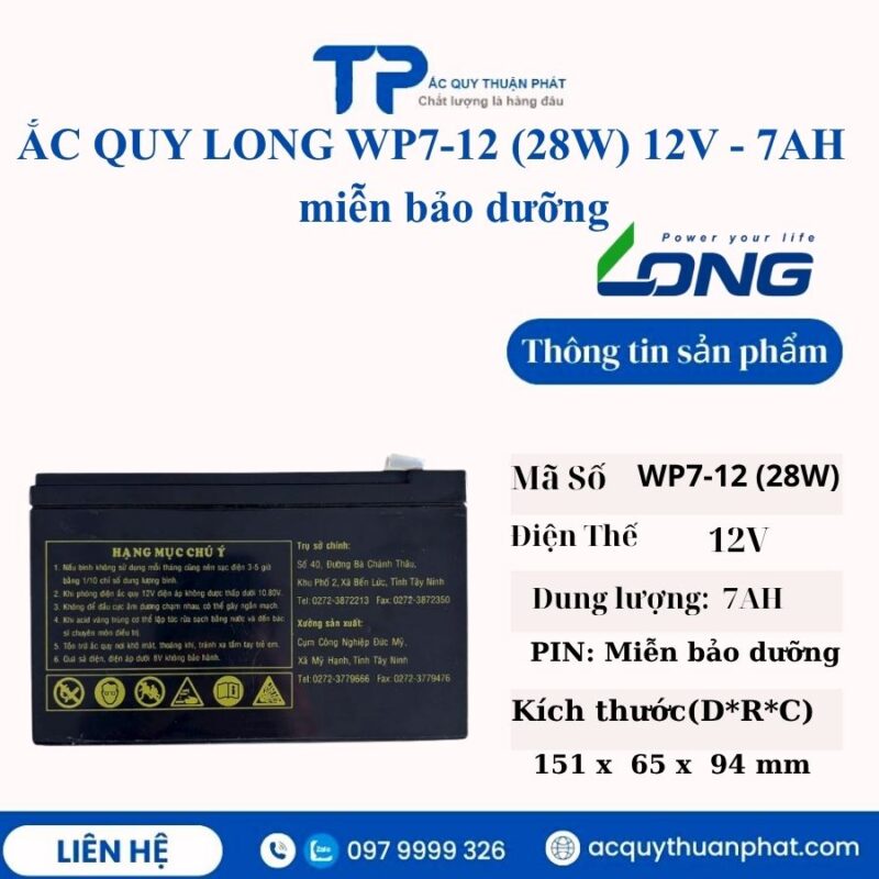 Ắc Quy Long WP7-12 (28W) 12V - 7AH miễn bảo dưỡng