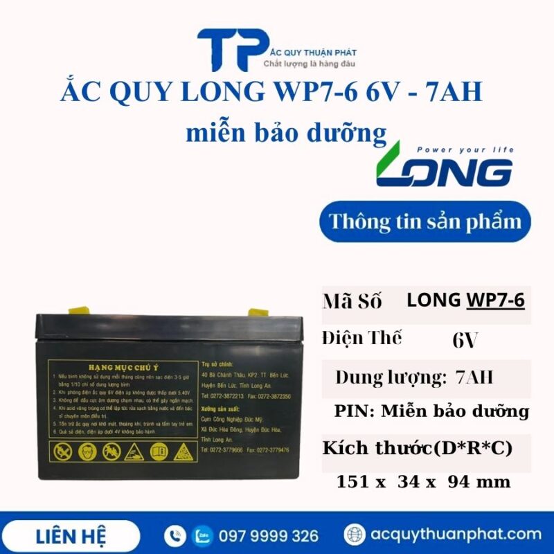 Ắc Quy Long WP7-6 12V - 7AH miễn bảo dưỡng