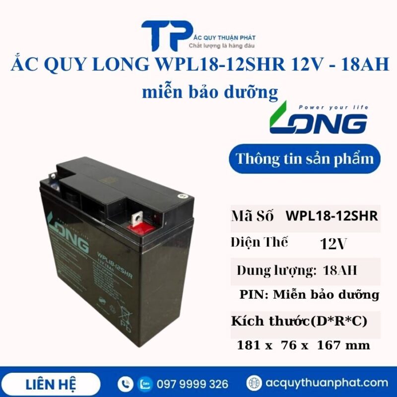 Ắc Quy Long WPL18-12SHR 12V - 18AH miễn bảo dưỡng