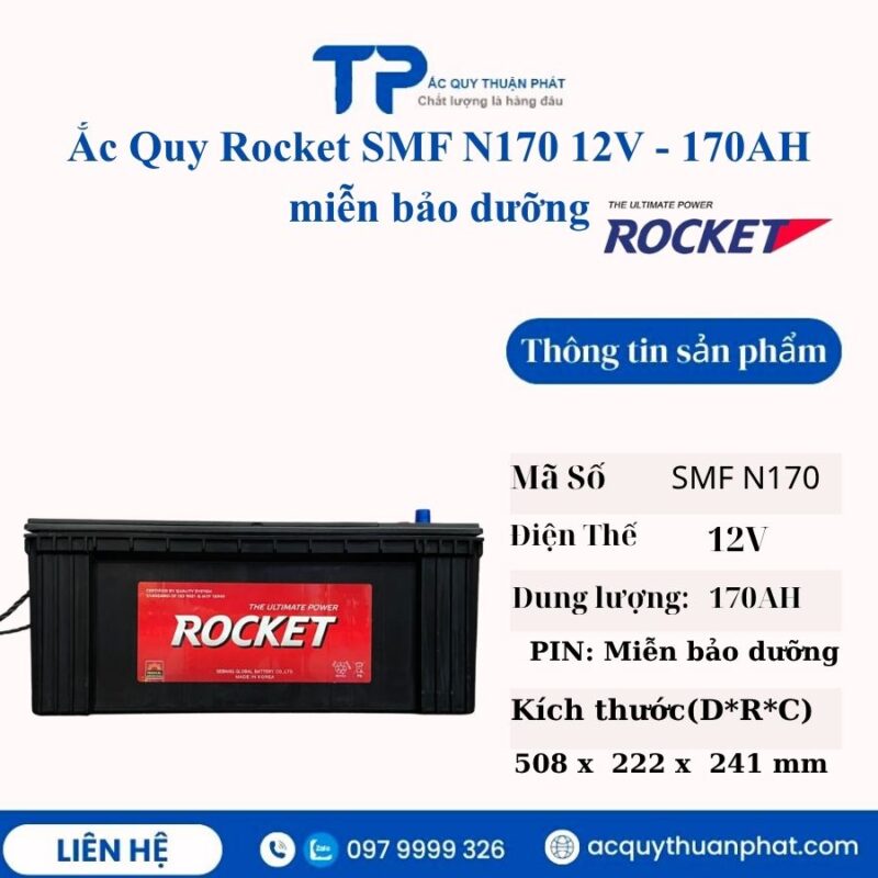 Ắc Quy Rocket SMF N170 12V - 170AH miễn bảo dưỡng