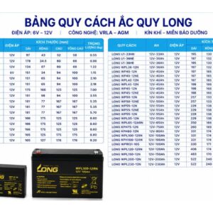 Bảng quy cách ắc quy Long