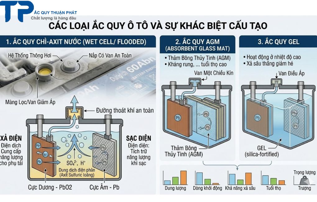 Các loại ắc quy ô tô và sự khác biệt cấu tạo