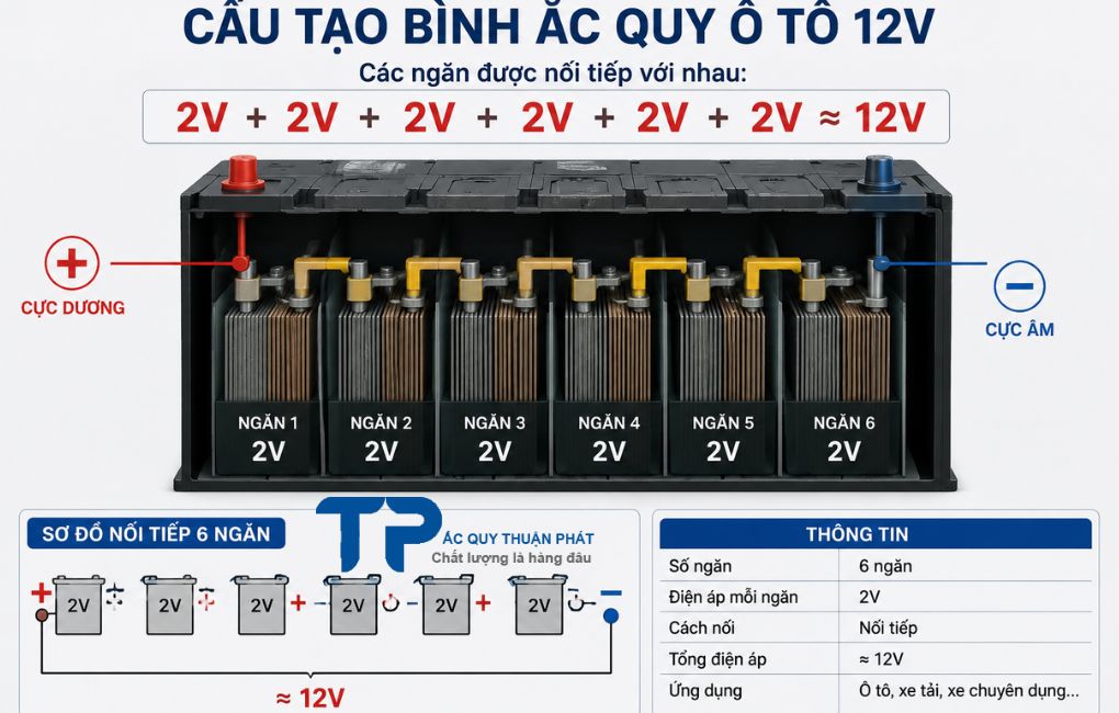 Các ngăn bên trong ắc quy 12V