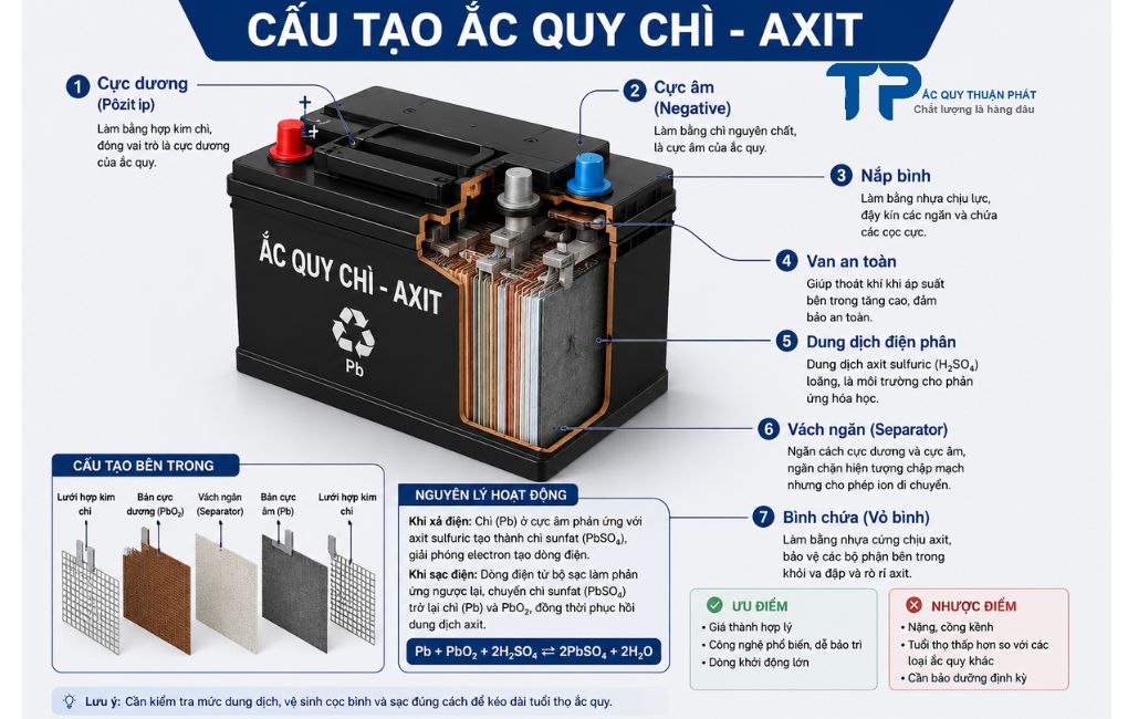 Cấu tạo ắc quy chì Axit