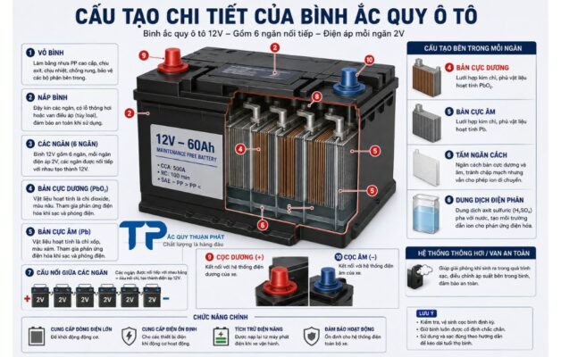 Cấu tạo chi tiết của bình ắc quy ô tô