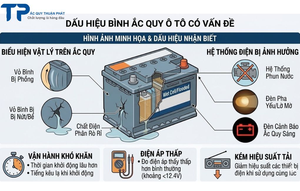 Dấu hiệu bình ắc quy ô tô có vấn đề