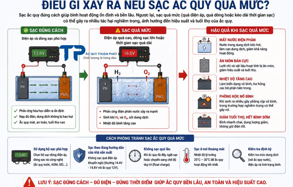 Điều gì xảy ra nếu sạc ắc quy quá mức