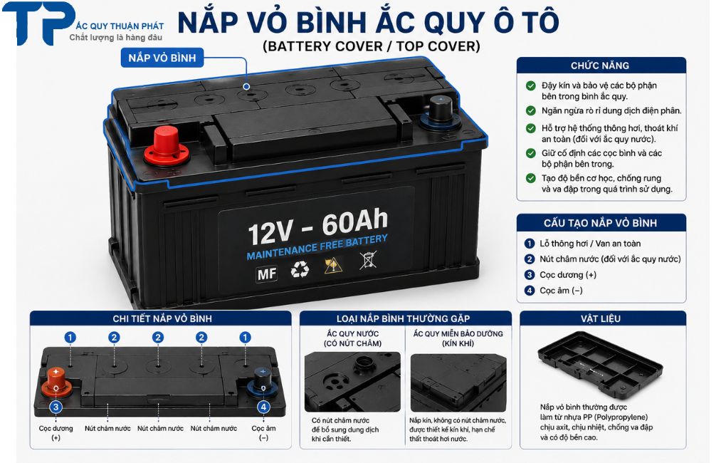 Nắp vỏ bình ắc quy ô tô