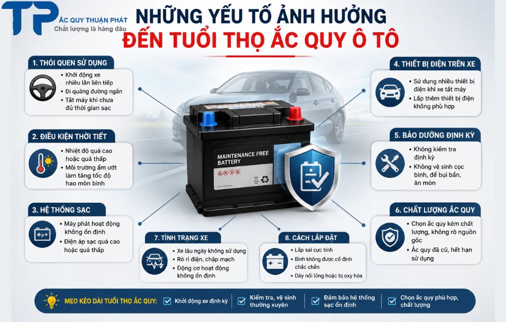 Những yếu tố ảnh hướng đến tuổi thọ ắc quy ô tô