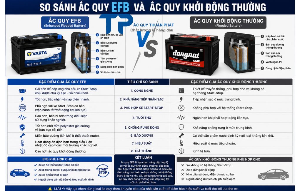 So sánh ắc quy EFB và ắc quy khởi động thường