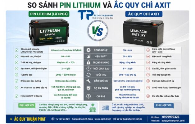So sánh Pin Lithium và ắc quy chì axit