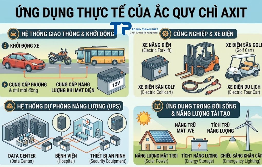 Ứng dụng thực tế của ắc quy chì axit