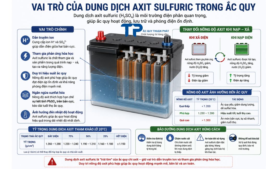 Vai trò của dung dịch axit sulfuric trong ắc quy