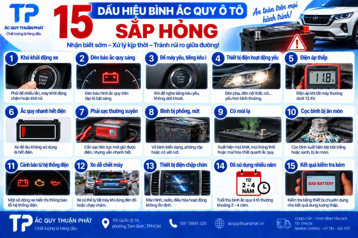15 dấu hiệu bình ắc quy ô tô sắp hỏng