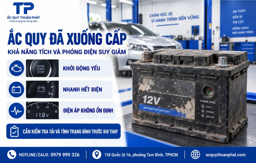 Ắc Quy đã xuống cấp khả năng tích và phóng điện suy giảm