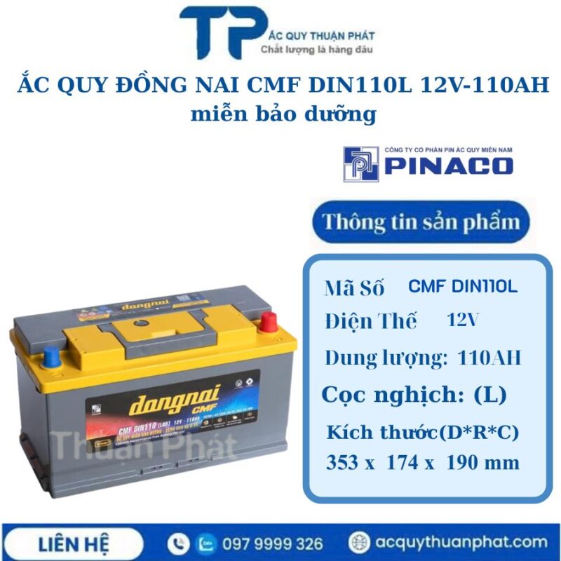 Ắc Quy Đồng Nai CMF DIN110L 12V -110AH miễn bảo dưỡng