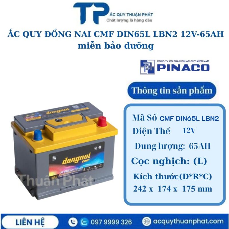 Ắc Quy Đồng Nai CMF DIN65L LBN2 12V - 65AH miễn bảo dưỡng