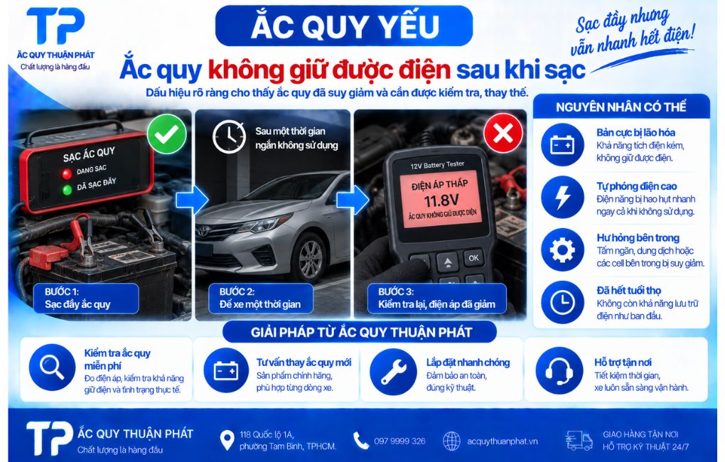 Ắc Quy không giữ được điện sau khi sạc