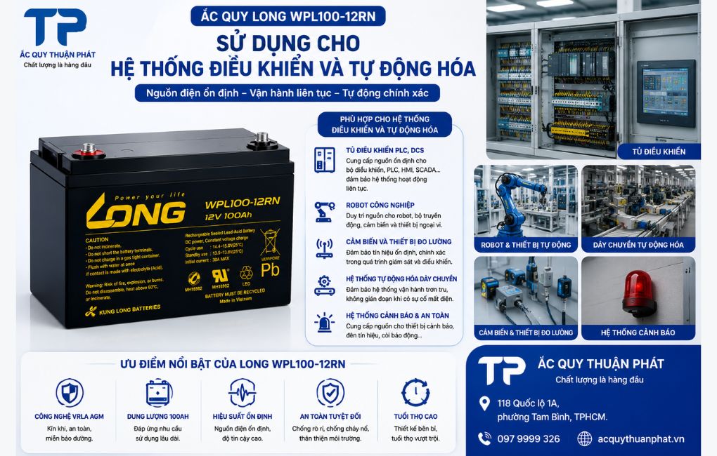 Ắc Quy Long WPL100-12RN dùng hệ thống điều khiển và tự động hóa