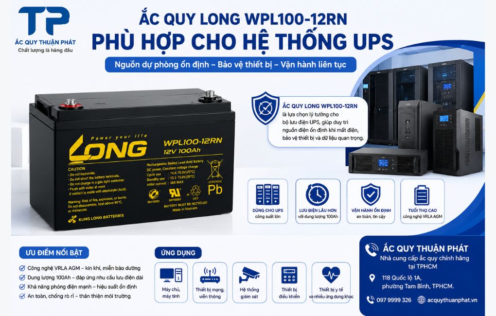 Ắc Quy Long WPL100-12RN dùng hệ thống UPS