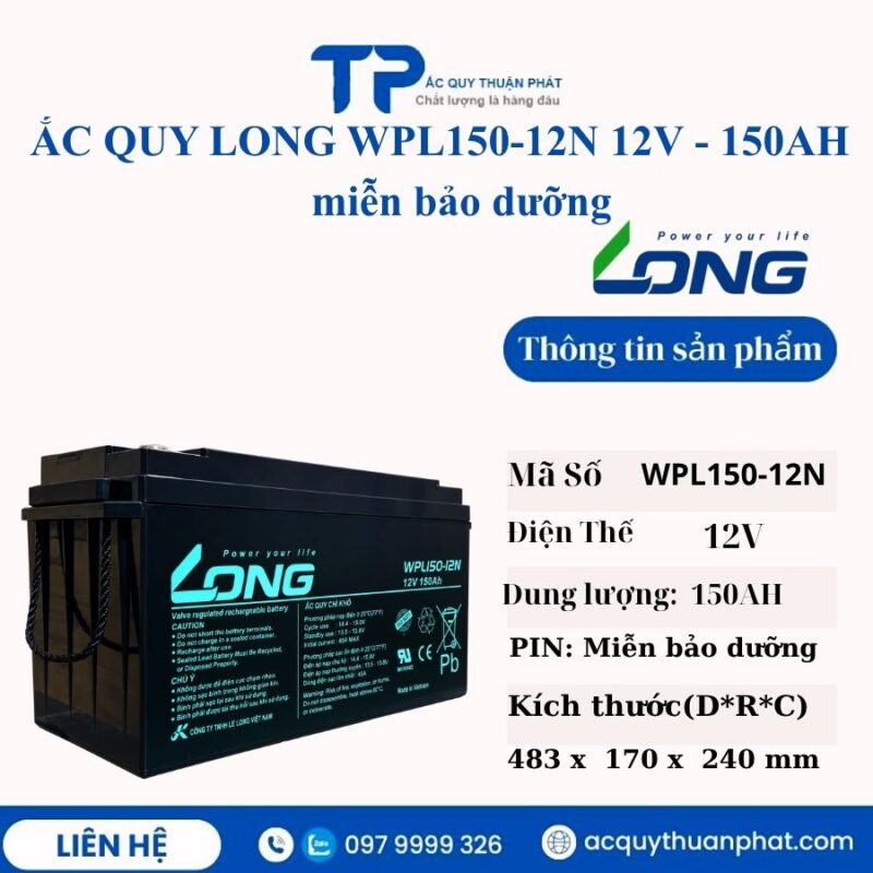 Ắc Quy Long WPL150-12N 12V - 150AH miễn bảo dưỡng