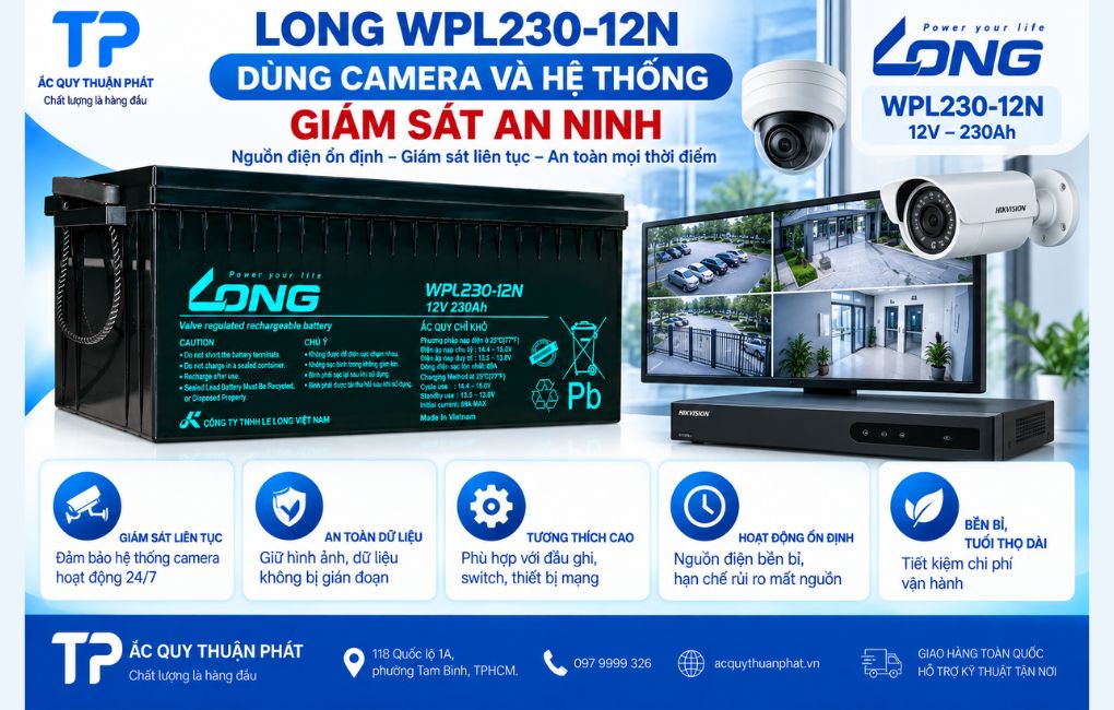 Ắc Quy Long WPL230-12N dùng camera hệ thống giám sát