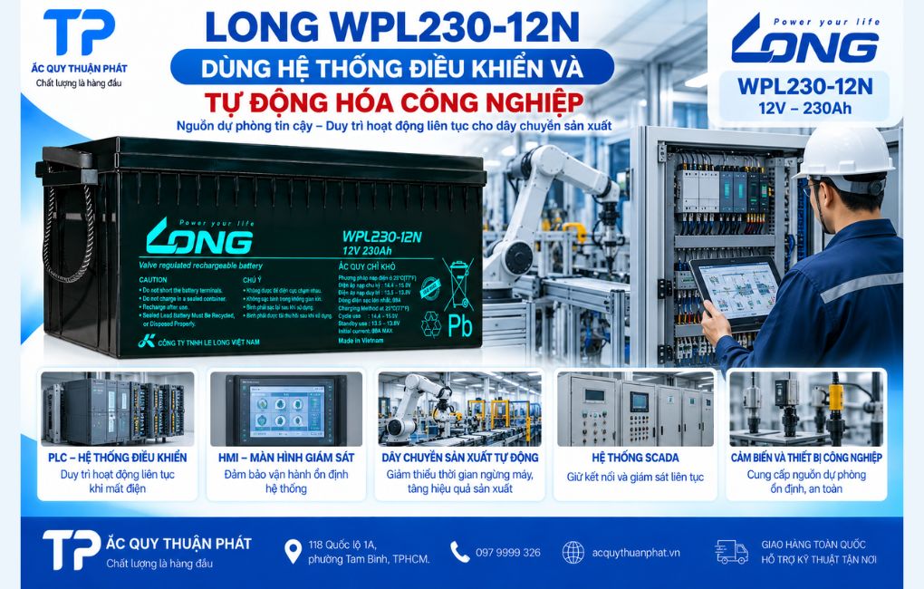 Ắc Quy Long WPL230-12N dùng hệ thống điều khiển tự động hóa công nghiệp