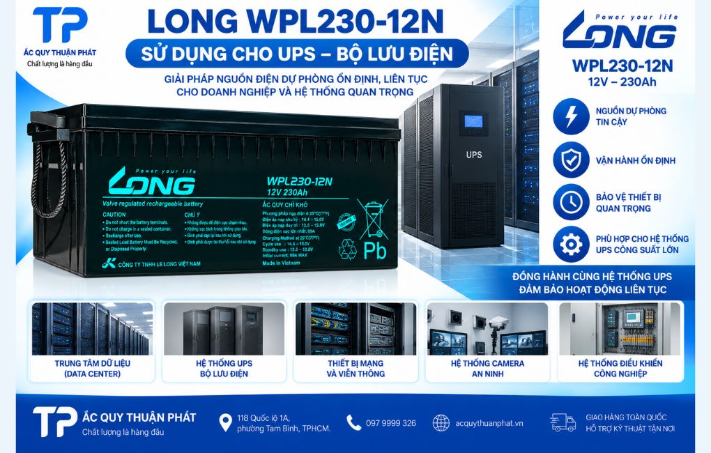 Ắc Quy Long WPL230-12N dùng UPS bộ lưu điện