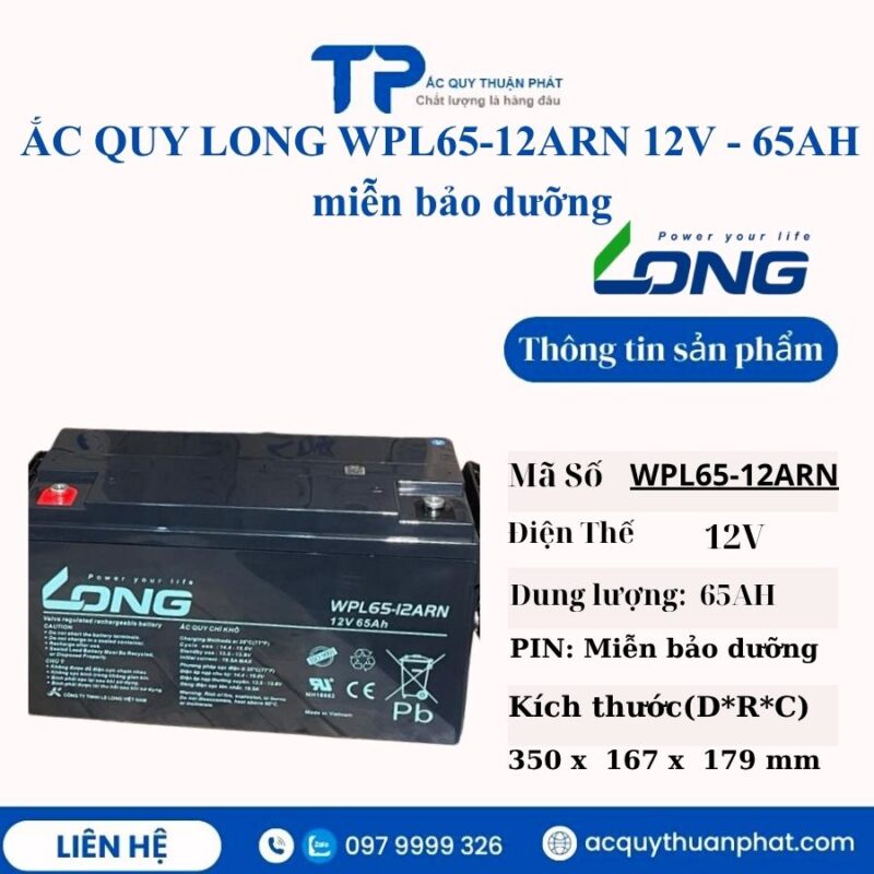 Ắc Quy Long WPL65-12ARN 12V - 65AH miễn bảo dưỡng