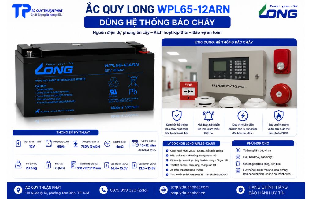 Ắc Quy Long WPL65-12ARN dùng hệ thống báo cháy