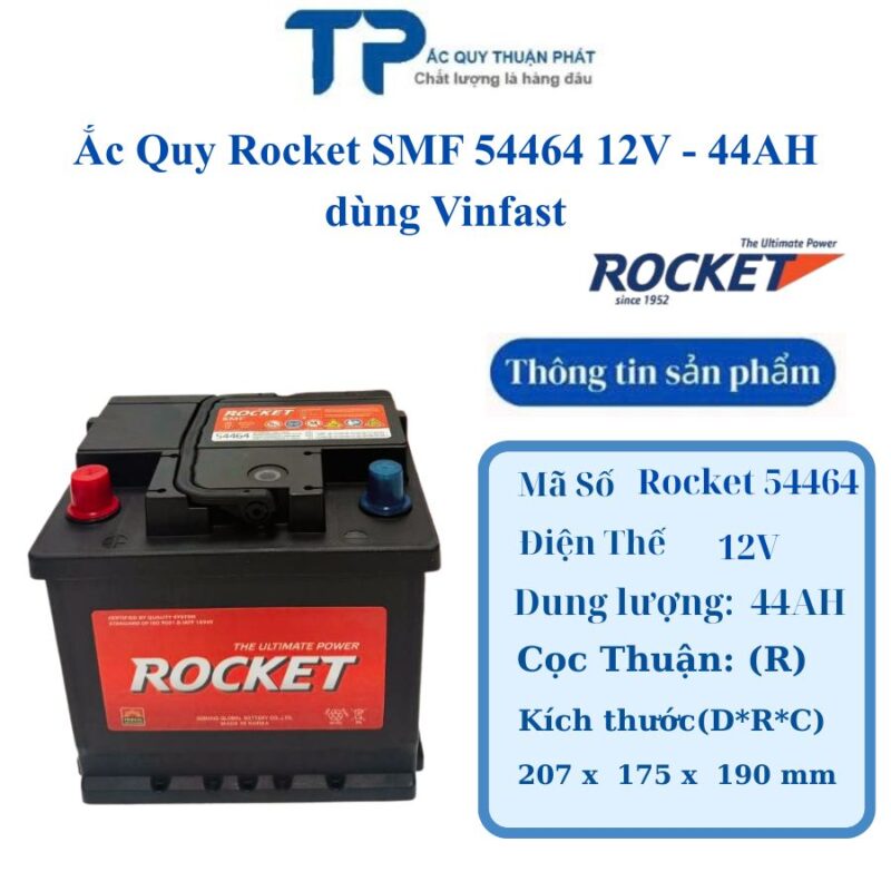Ắc Quy Rocket SMF 54464 12V - 44AH dùng Vinfast
