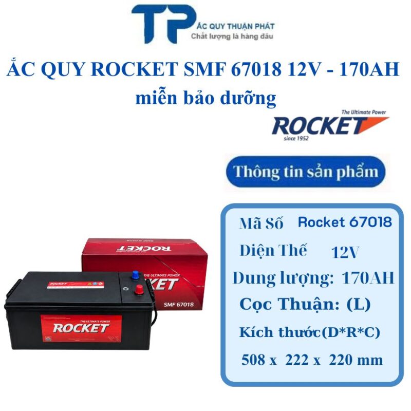 Ắc Quy Rocket SMF 67018 12V - 170AH miễn bảo dưỡng