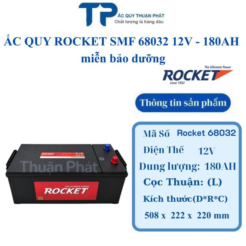 Ắc Quy Rocket SMF 68032 12V - 180AH miễn bảo dưỡng