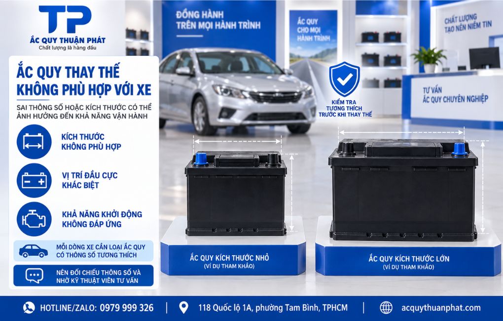 Ắc Quy thay thế không phu hợp với xe